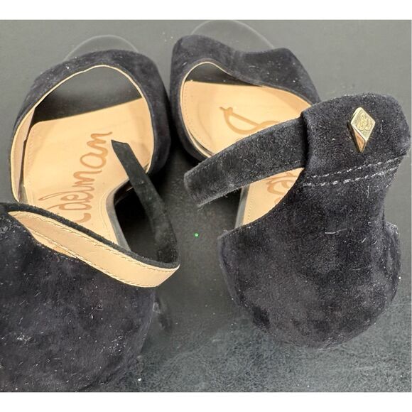 Sam Edelman BLACK SUEDE HIGH HEEL OPEN TOE SLINGBACK SHOES size 8 - Picture 10 of 12